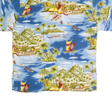 MANGO MOON Boat Mens Hawaiian Shirt Blue Crazy Pattern XL