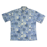 CAMPIA Mens Hawaiian Shirt Blue Floral L