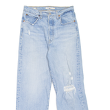 LEVI'S Rib Cage BIG E Distressed Womens Jeans Blue Straight Stone Wash W28 L27