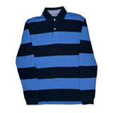 Tommy Hilfiger Striped Long Sleeve Polo Shirt - Medium Blue Cotton