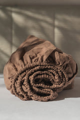Linen fitted sheet in Rosy Brown