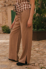 Leah wide linen pants with slits