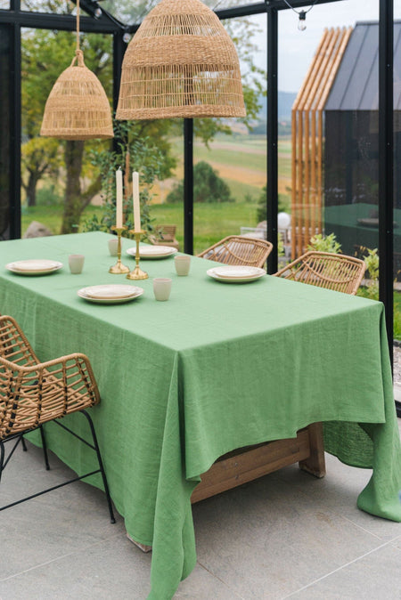 Linen tablecloth in Matcha Green