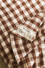 Linen flat sheet in Mocha Gingham