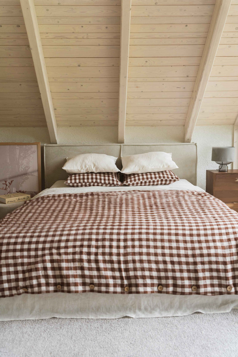 Linen duvet cover in Mocha Gingham