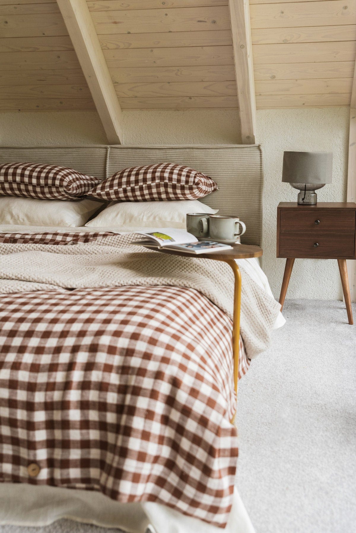 Linen duvet cover in Mocha Gingham