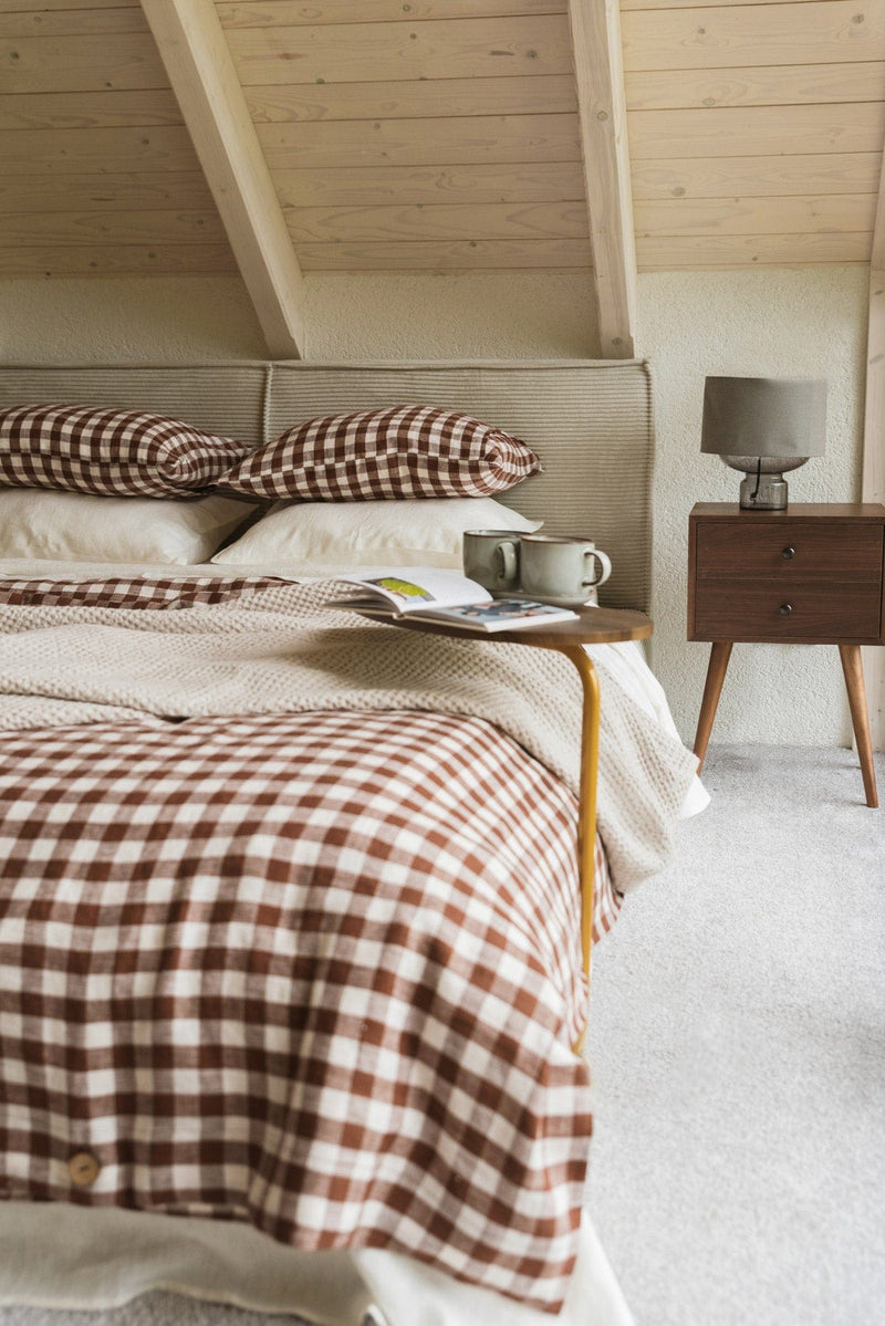 Linen duvet cover in Mocha Gingham