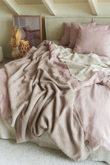 Linen waffle bed throw in Rosy Brown