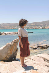 Daisy linen skirt with buttons in Terracotta