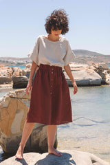 Daisy linen skirt with buttons in Terracotta