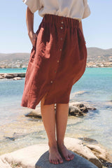 Daisy linen skirt with buttons in Terracotta