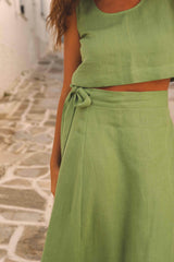 Iris linen wrap skirt in Matcha Green