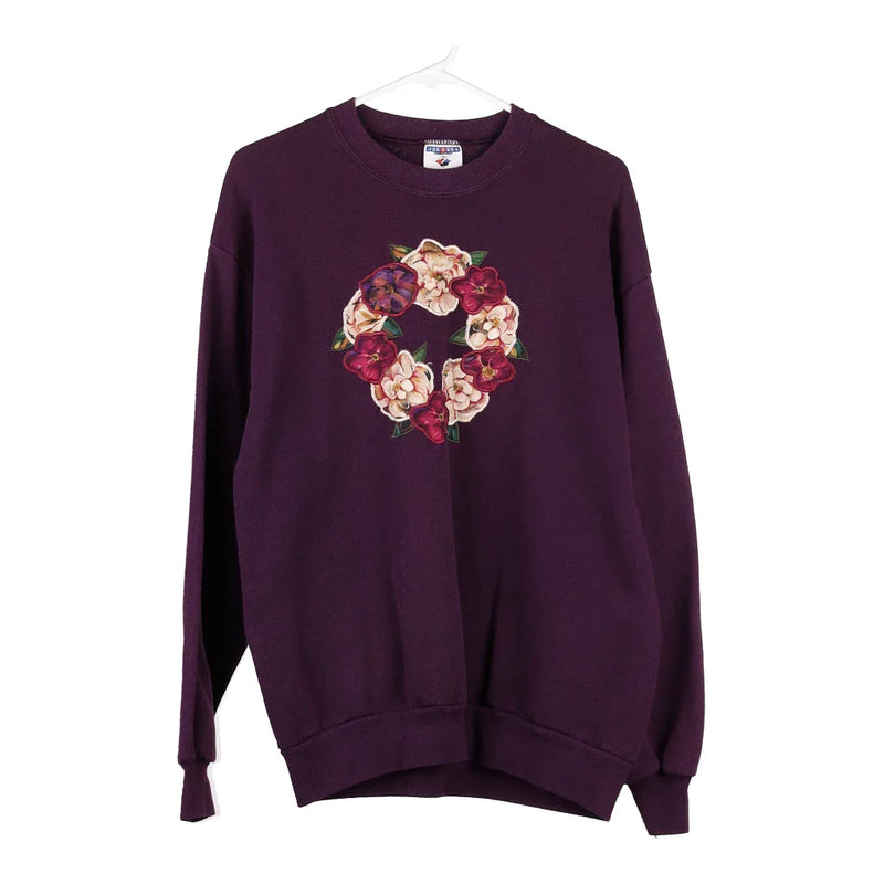 Jerzees Embroidered Sweatshirt - Large Purple Cotton Blend