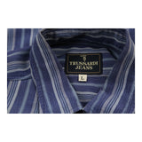 Trussardi Jeans Striped Short Sleeve Shirt - Large Blue Cotton