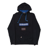 Vintage Napapijri Spellout Hoodie - Medium Navy Cotton