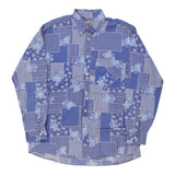 Vintage Rifle Patterned Shirt - Large Blue Cotton