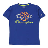 Champion Spellout T-Shirt - Large Blue Cotton