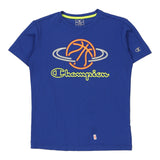 Champion Spellout T-Shirt - Large Blue Cotton