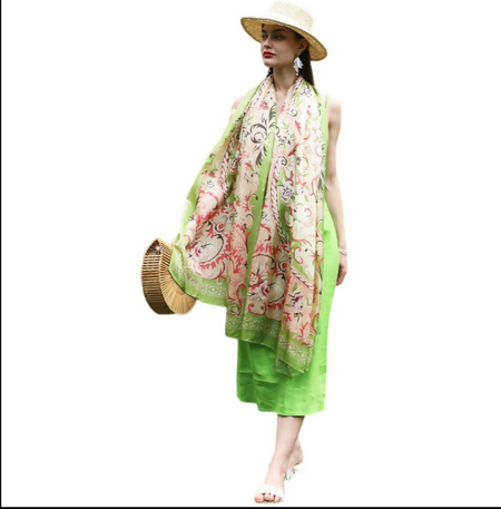 Anyyou 100% Mulberry Silk Avocado Green Scarf Women Luxury Long Shawl – Beach Wear, Swimwear Cover Up, Pashmina Foulard Fashion Accessory