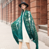 Anyyou 100% Pure Merino Wool Green Poncho for Women Winter Large Scarf Pashmina Shawl Bandana Neck Wrap