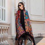 Anyyou 100% Merino Wool Black Ancient Multi-Pattern Neck Silk Satin Large Winter Scarf Pashmina Shawl Bandana Perfect For Women Ladies Fashion Style