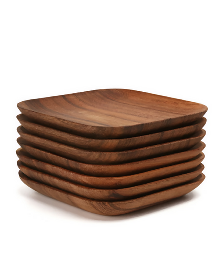Anygleam Brown 2pcs Square Wooden Plate Serving Tray Food Kitchen Tableware