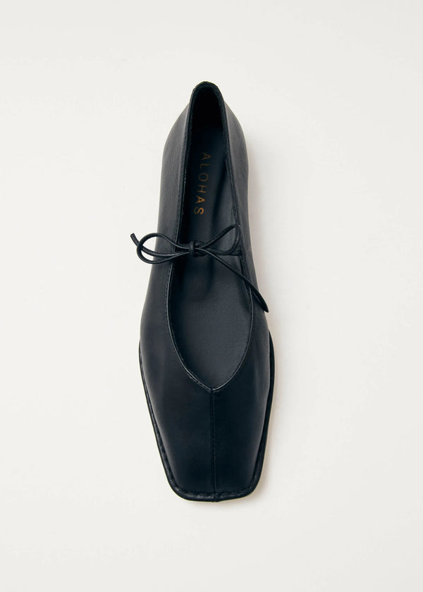 Sway Black Leather Ballet Flats