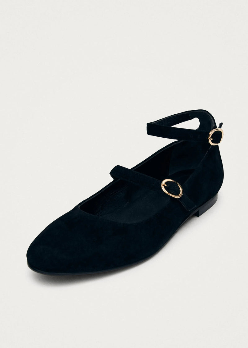 Evelyn Suede Black Leather Ballet Flats