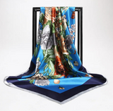 Anyyou Fashion Premium Satin Square Scarf – Peony Blue Silk-Feel Neckwrap for Women