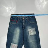 Patchwork Design Phat Farm Baggy Jeans - 38W 22L Blue Cotton