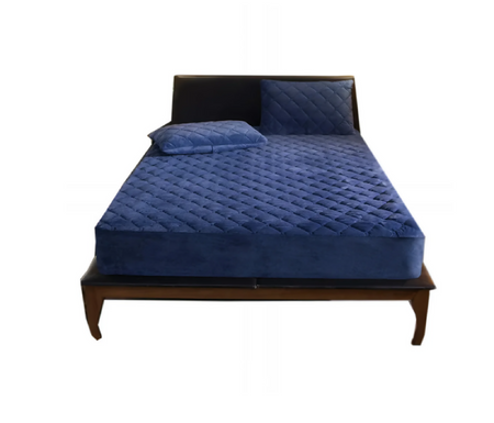 Anycozy Mattress Cover Navy Blue Queen Size Crystal Velvet Thicken Quilted Warm Soft Plush Bed Sheet
