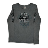 Harley Davidson Graphic Long Sleeve T-Shirt - Large Grey Cotton