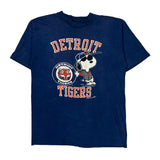 80s Snoopy Detroit Tigers Artex Single Stitch T-Shirt - Large Blue Cotton