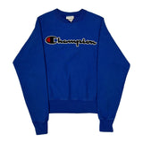 Reverse Weave Champion Spellout Sweatshirt - XS Blue Cotton