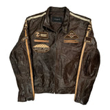 Motorcycle Superior Graphic Leather Jacket - XL Brown Leather