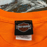 Gasoline Alley Harley Davidson Graphic T-Shirt - Large Orange Cotton