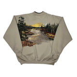 Nature Scene Unbranded Henley Graphic Sweatshirt - Large Beige Cotton