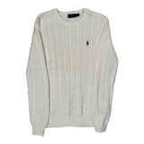 Polo By Ralph Lauren Cable Knit Sweater - Large White Cotton