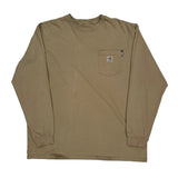 Carhartt Tall Long Sleeve T-Shirt - 2XL Khaki Cotton
