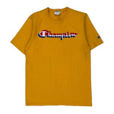Champion Spellout T-Shirt - Large Yellow Cotton