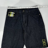 Plaid Pocket Detail Red Ape Denim Shorts - 34W 12L Dark Wash Denim