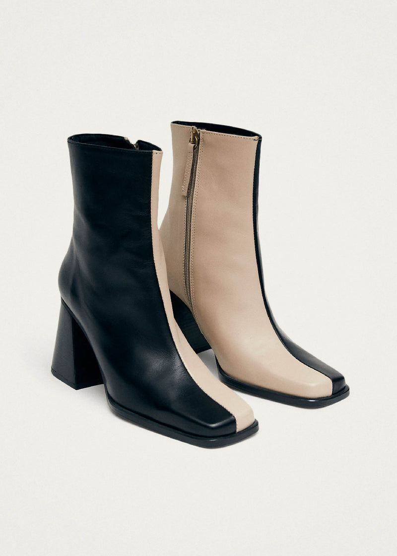 South Bicolor Stone Beige Black Leather Ankle Boots