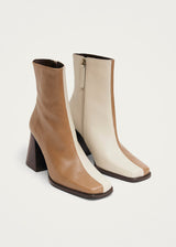 South Bicolor Camel Beige Leather Ankle Boots