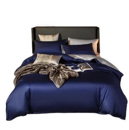 Anycozy Double Bed Sheet Set – Navy Blue & Light Grey Ultra‑Soft Luxury Egyptian Cotton Bedding Cover, 4‑Piece Ensemble