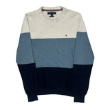 Tommy Hilfiger Striped Jumper - Small Blue Cotton