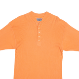 VINEGAR Mens T-Shirt Orange Button Neck L
