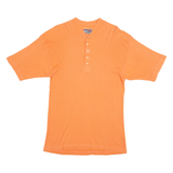 VINEGAR Mens T-Shirt Orange Button Neck L
