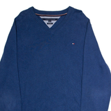 TOMMY HILFIGER Mens Jumper Blue V-Neck Tight Knit 2XL