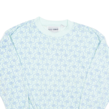 FLEECE FORWARD Bow Print Fleece Lined Womens Sweatshirt Blue V-Neck 90s L