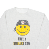 Pittsburgh Steelers Smiley NFL Mens Sweatshirt Grey 90s USA L